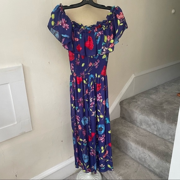 Parker Blue Multicolor Janice Off-the-Shoulder Floral Wide-Leg Jumpsuit EUC Sz 2 - Picture 5 of 10